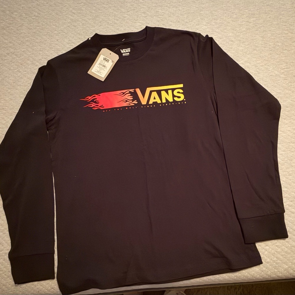 Boys Vans Black Long Sleeve Tee with Red and Yellow Logo - size M (10-12) NWT